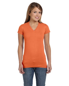 LAT 3607 Juniors&#39; Fine Jersey V-Neck Longer Length T-Shirt