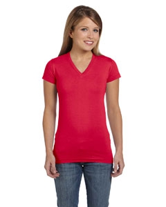 LAT 3607 Juniors&#39; Fine Jersey V-Neck Longer Length T-Shirt