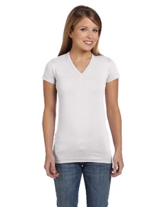 LAT 3607 Juniors&#39; Fine Jersey V-Neck Longer Length T-Shirt