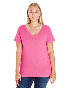 LAT 3807 Ladies&#39; Curvy V-Neck Premium Jersey T-Shirt - HOT PINK