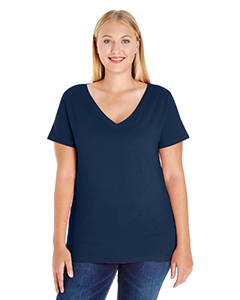 LAT 3807 Ladies&#39; Curvy V-Neck Premium Jersey T-Shirt - NAVY