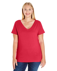 LAT 3807 Ladies&#39; Curvy V-Neck Premium Jersey T-Shirt - RED