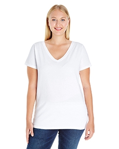 LAT 3807 Ladies&#39; Curvy V-Neck Premium Jersey T-Shirt - WHITE