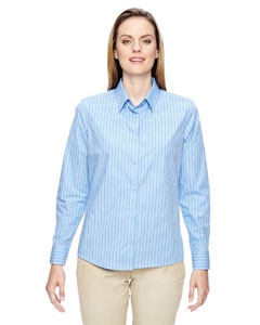 North End 77044 Ladies&#39; Align Wrinkle-Resistant Cotton Blend Dobby Vertical Striped Shirt