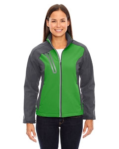 North End 78176 Ladies&#39; Terrain Colorblock Soft Shell with Embossed Print