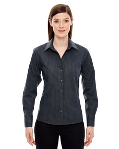 North End Sport Blue 78674 Ladies&#39; Boardwalk Wrinkle-Free Two-Ply 80&#39;s Cotton Striped Tape Shirt