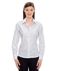 North End Sport Blue 78674 Ladies&#39; Boardwalk Wrinkle-Free Two-Ply 80&#39;s Cotton Striped Tape Shirt