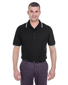 UltraClub 8545 Men&#39;s Short-Sleeve Whisper Piqu&#233; Polo with Tipped Collar and Cuffs