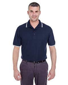 UltraClub 8545 Men&#39;s Short-Sleeve Whisper Piqu&#233; Polo with Tipped Collar and Cuffs
